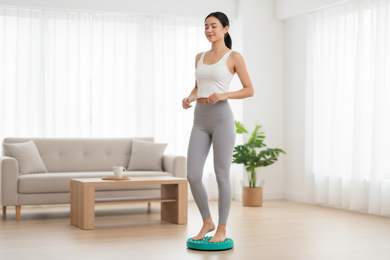 Person using acupressure twist board