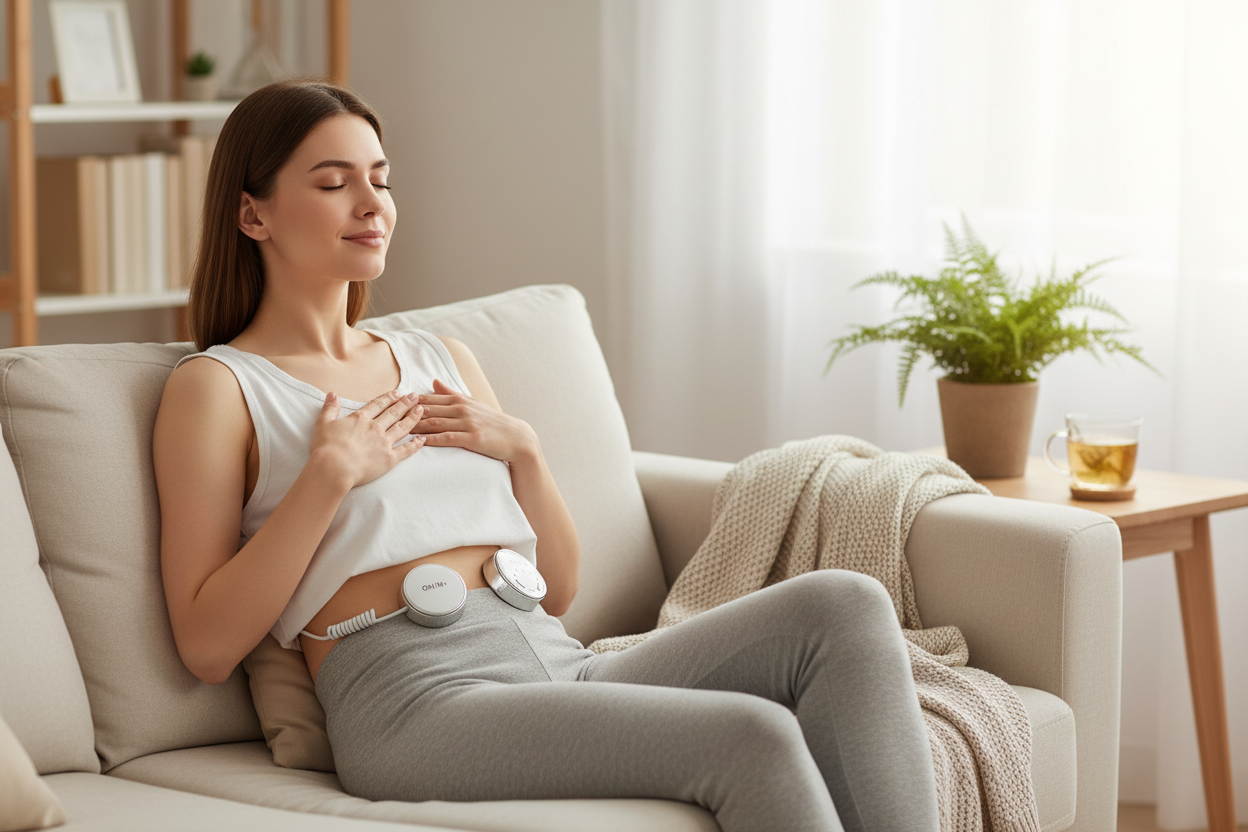 Woman using waist massager