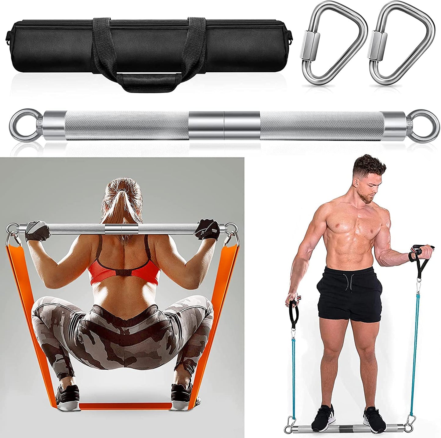 DASKING Detachable Resistance Bands Bar – 30"/35.4"/38.5" | 500LB Max | Full Body Home Gym