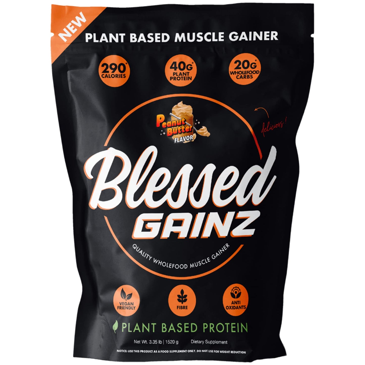BLESSED Gainz Vegan Mass Gainer – 40g Plant Protein | Peanut Butter | 40 Servings