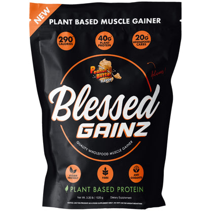 BLESSED Gainz Vegan Mass Gainer – 40g Plant Protein | Peanut Butter | 40 Servings