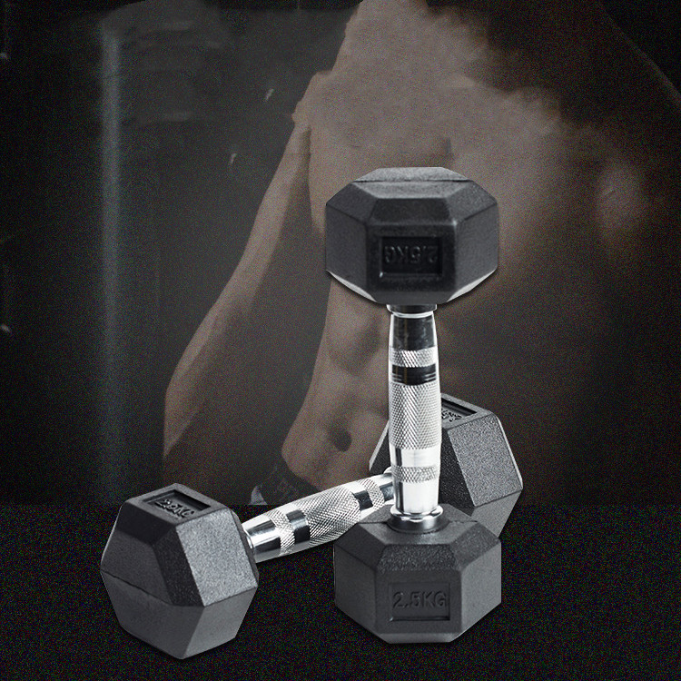 Rubber Hex Dumbbell – Knurled Chrome Handle | Anti-Roll Design | Home & Gym Use