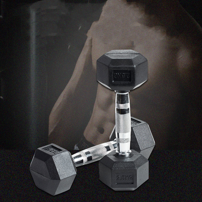 Rubber Hex Dumbbell – Knurled Chrome Handle | Anti-Roll Design | Home & Gym Use