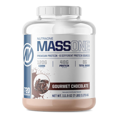 NutraOne MassOne Mass Gainer – 720 Cal | 48g Protein | Gourmet Chocolate 7 lbs