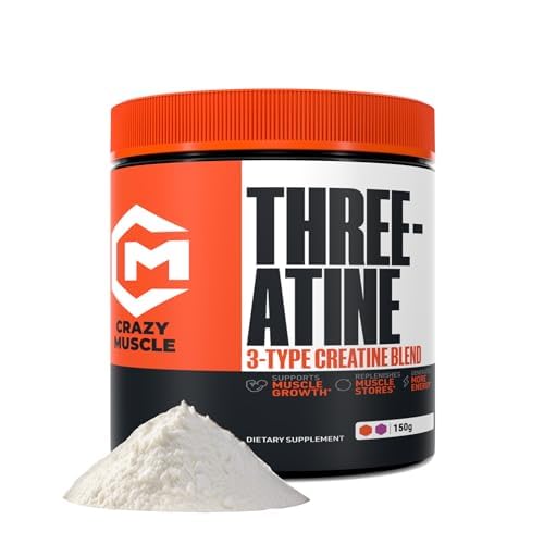 Crazy Muscle Creatine Monohydrate Powder 5000mg Premium 3X ThreeAtine Pre Workout Mass Gainer High Absorption Easy to Take Powder Optimum Performance for Men & Women 30 Servings