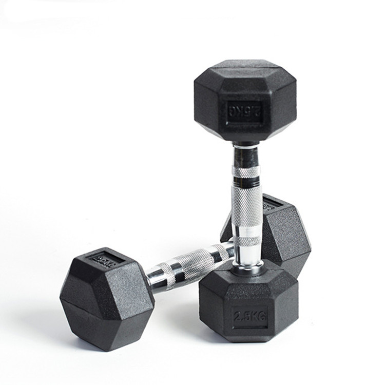 Rubber Hex Dumbbell – Knurled Chrome Handle | Anti-Roll Design | Home & Gym Use