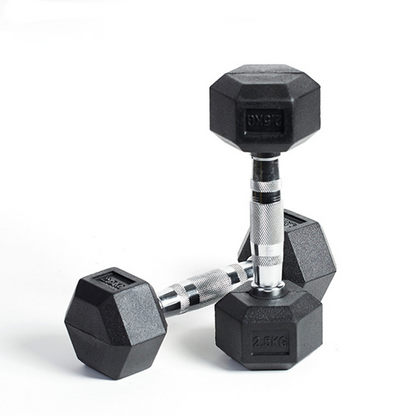 Rubber Hex Dumbbell – Knurled Chrome Handle | Anti-Roll Design | Home & Gym Use