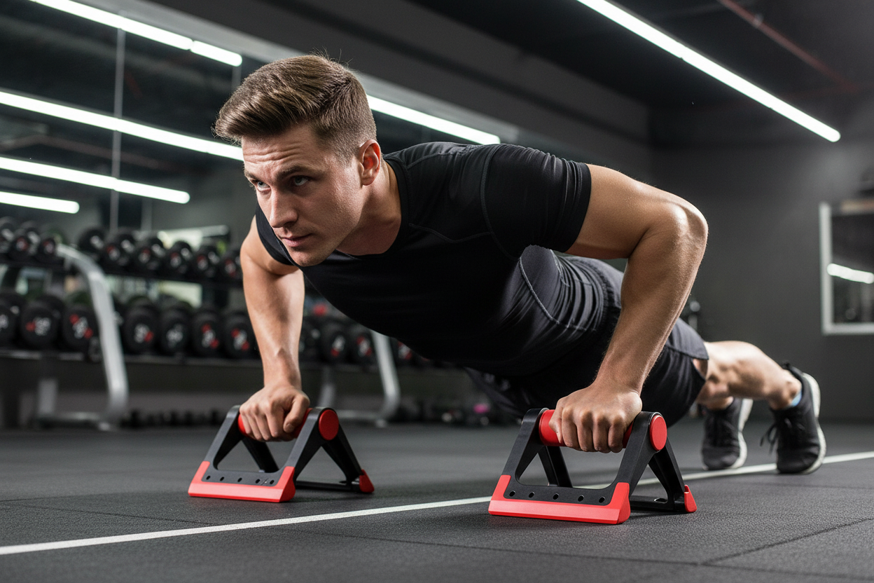 Customer doing push-ups on training board