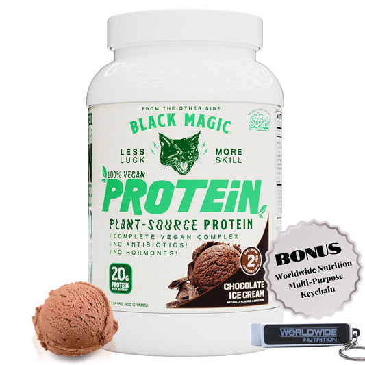Black Magic Ultimate Muscle Protein Stack - Whey, Egg & Casein Blend with Enzymes, MCT & Vegan Choco Ice Cream Flavor, 24g Protein, 2LB + Keychain