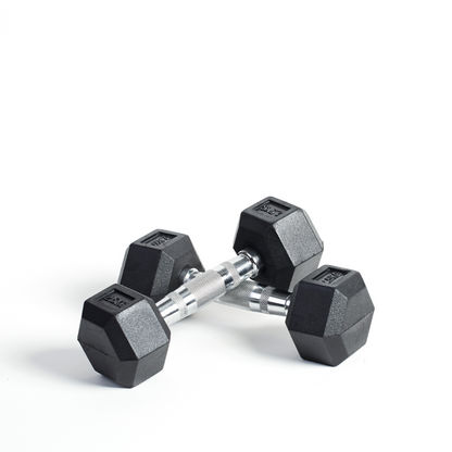 Rubber Hex Dumbbell – Knurled Chrome Handle | Anti-Roll Design | Home & Gym Use
