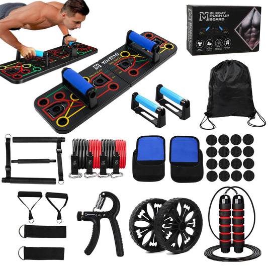 Miliorari Push Up Board – Full Body Home Gym with Resistance Bands, Ab Roller & Pilates Bar
