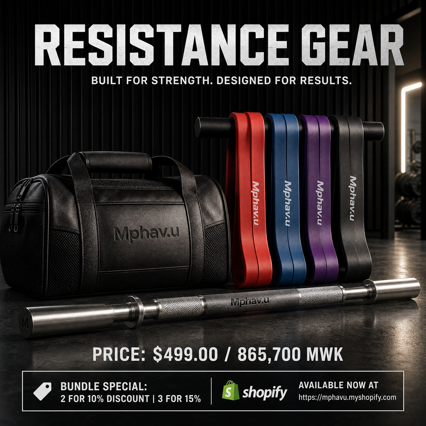 Resistance Gear Training Bundle – Resistance Bands, Bar, and Carry Bag | Mphav.u