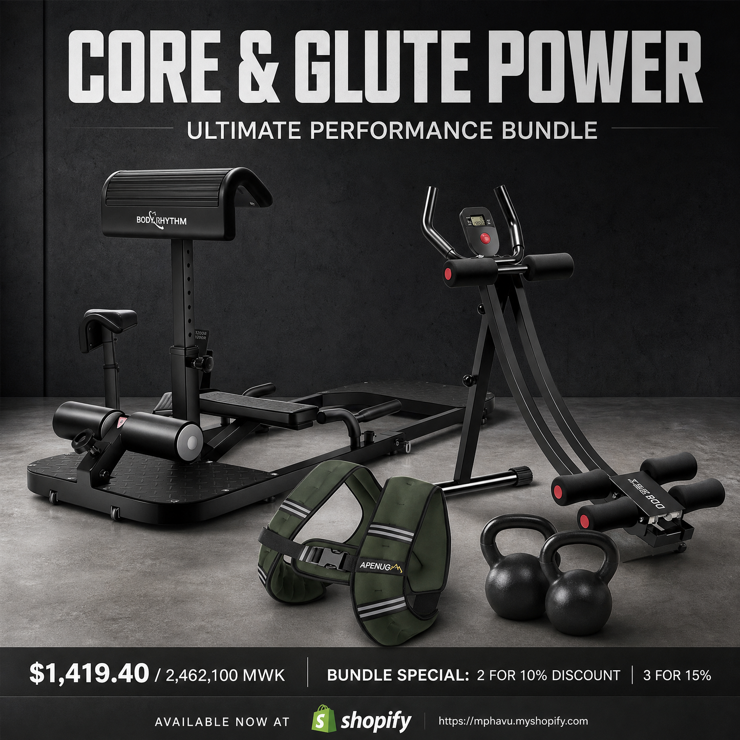 Core & Glute Power Bundle | Hip Thrust Machine, Ab Trainer & Weighted Vest