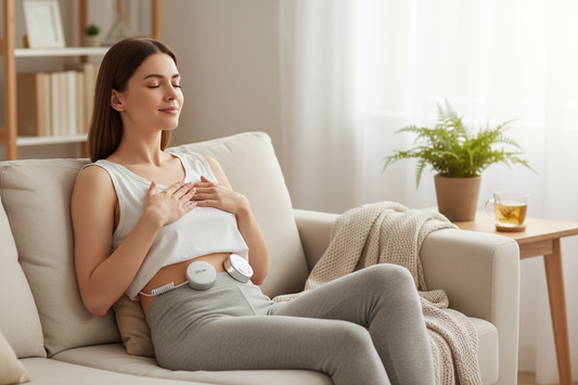 Woman using waist massager